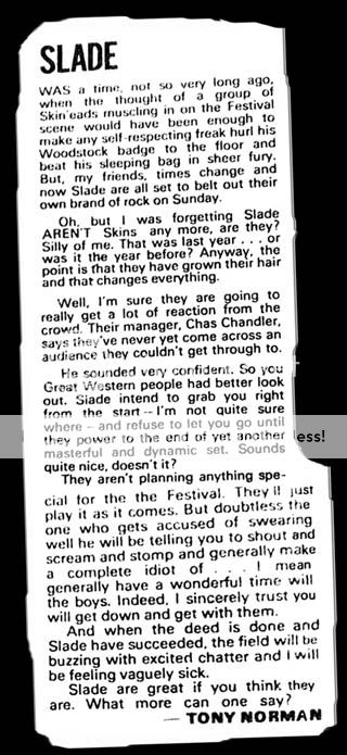 Tony Norman on Slade large, NME Great Western supplement, 25th May 1972