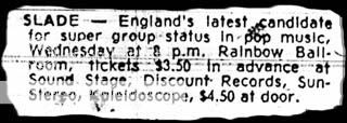 Rainbow Ballroom, Fresno, May 1973, Fresno Bee, 6th May 1973 Rainbow Ballroom