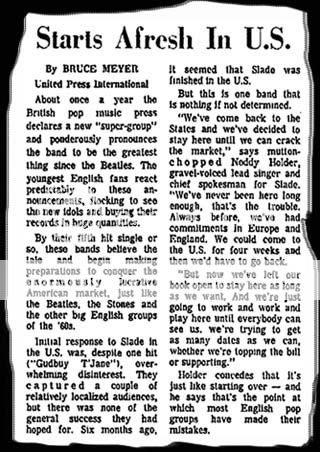 Sarasota Herald-Tribune Aug 31 1975, Slade talk to US press